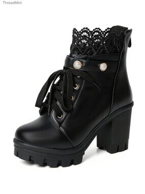 Goth Platform Combat Boots Women Victorian Lace-up Booties